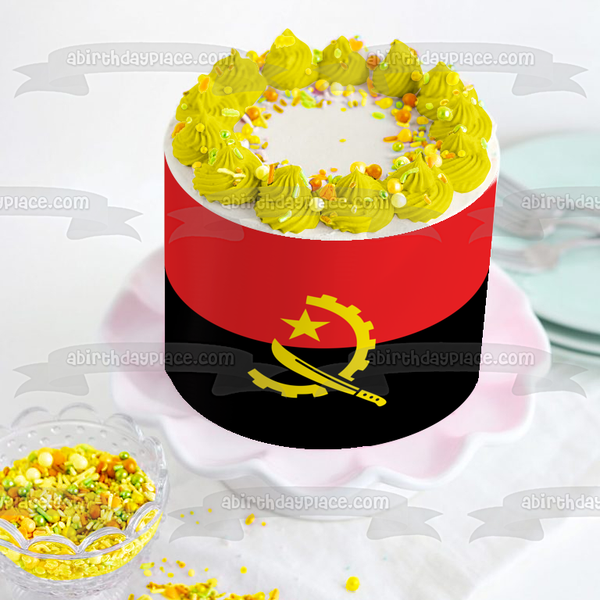 Flag of Angola Red Black Yellow Edible Cake Topper Image ABPID13520