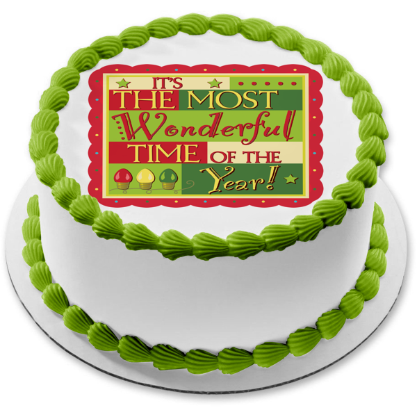 It's the Most Wonderful Time of the Year Christmas Lights Stars Edible Cake Topper Image ABPID13531