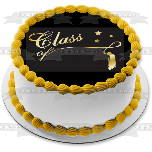 Gold Class of Tassle Stars Black Background Edible Cake Topper Image ABPID13545