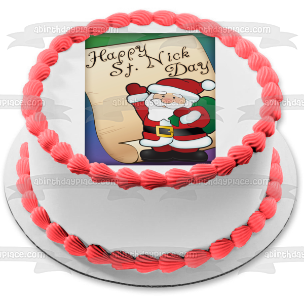 Happy St. Nick Day Santa Claus Sac of Toys Edible Cake Topper Image ABPID13551