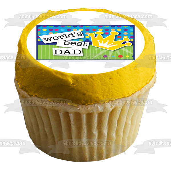 World's Best Dad Gold Crown Polka Dot Background Edible Cake Topper Image ABPID13569