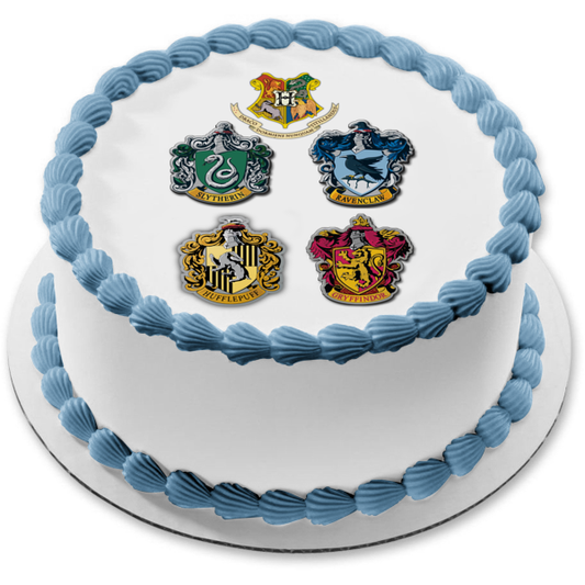 Harry Potter House Shields Slytherin Ravenclaw Hufflepuff Gryffindor Edible Cake Topper Image ABPID15301
