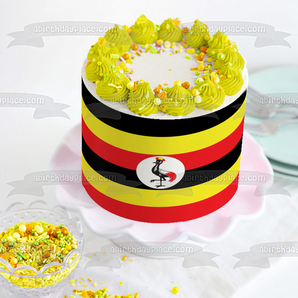 Flag of Uganda Black Yellow Red Stripes Great Crested Crane Edible Cake Topper Image ABPID13575