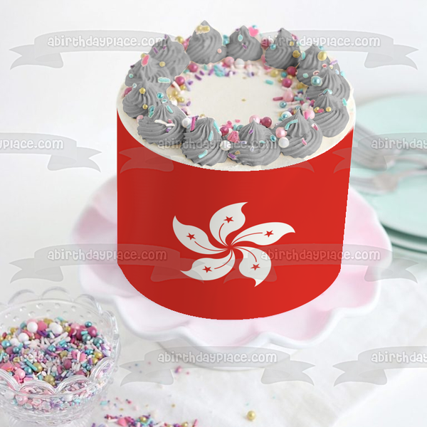 White Flower Red Stars Red Background Edible Cake Topper Image ABPID13582
