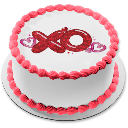 Xo Kiss Hug Hearts Edible Cake Topper Image ABPID13584