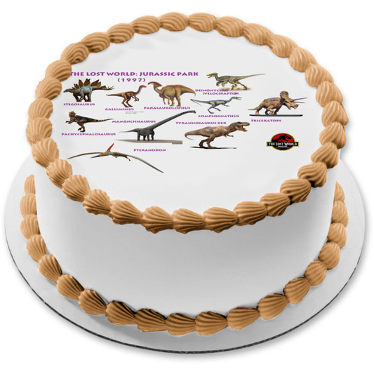 Dinosaurios El Mundo Perdido Jurassic Park Stegosaurus Gallimimus Triceratops Imagen comestible para tarta ABPID15362 