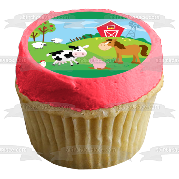 Barn Animals Chicken Pig Horse Cow Lambs Baby Chicks Barn Edible Cake Topper Image ABPID13591