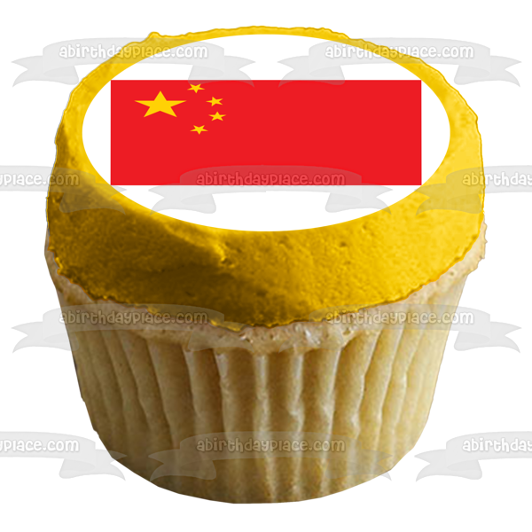 Flag of China Red Yellow Stars Edible Cake Topper Image ABPID13595
