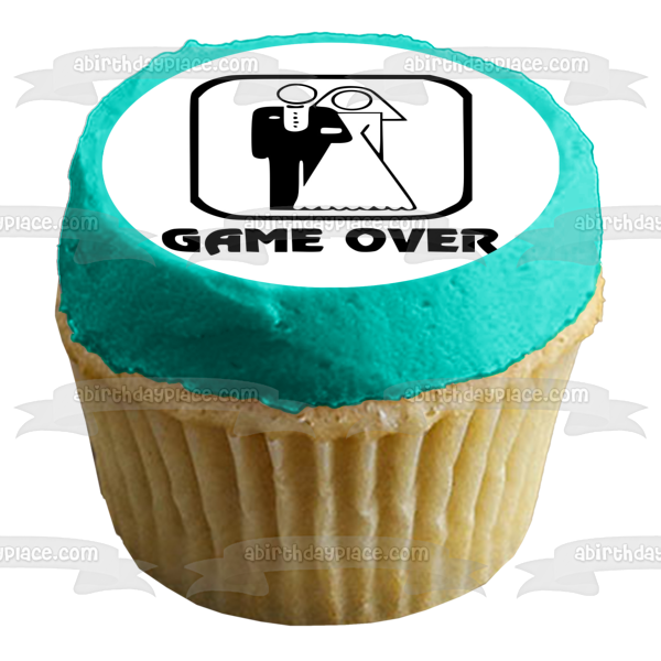 Game Over Wedding Married Husband Wife Edible Cake Topper Image ABPID21548