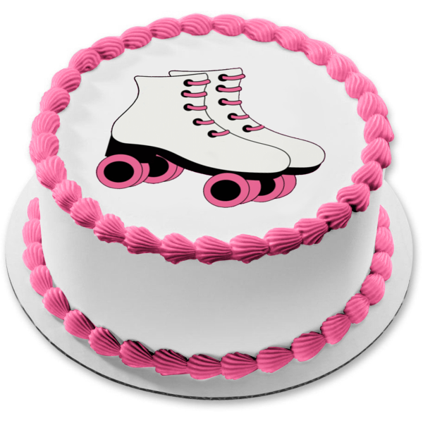 Roller Skates Pink and White Edible Cake Topper Image ABPID21592