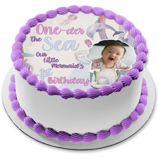 One-Der the Sea Our Little Mermaid's Birthday Ocean Life Edible Cake Topper Image or Strips ABPID56262