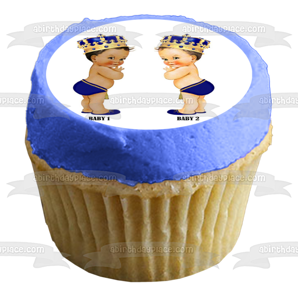 Dibujos Animados Bebés Pañales Azules Zapatos Coronas Imagen Comestible Para Pastel ABPID22002 