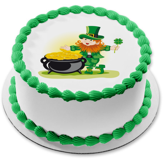 Decoración comestible para tarta con trébol de 4 hojas, diseño de duende de dibujos animados del Día de San Patricio, imagen ABPID22063 