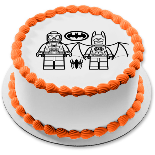 Marvel Spider-Man Batman and Logos Black and White Edible Cake Topper Image ABPID22068