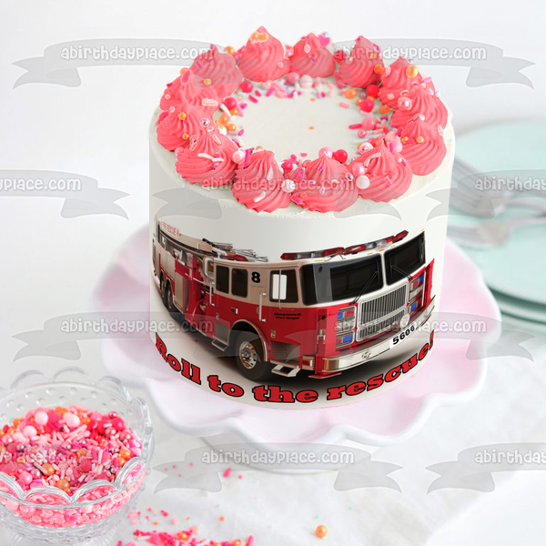 Emergency Vehicle Fire Truck Roll to the Rescue Edible Cake Topper Image ABPID21873