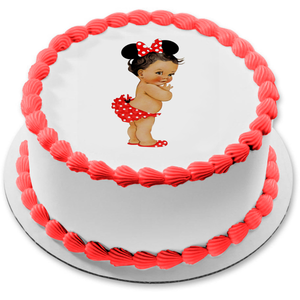 Cartoon Baby Girl Red and White Polka Dots Edible Cake Topper Image ABPID22108