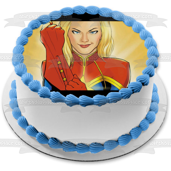 Marvel Captain Marvel Tan Background Edible Cake Topper Image ABPID21898