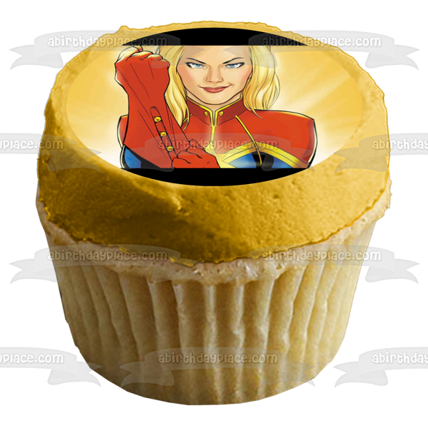 Marvel Captain Marvel Tan Background Edible Cake Topper Image ABPID21898
