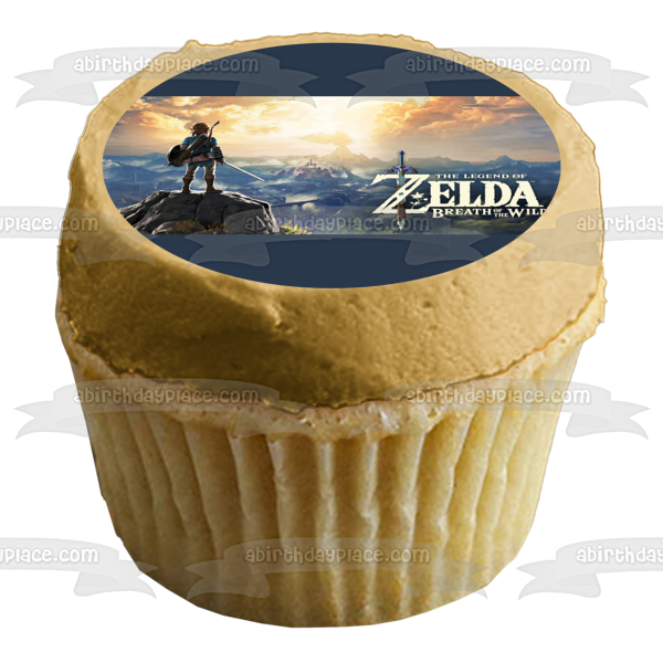 The Legend of Zelda Breath of the Wild Link Mountain Top Sword Hyrule Edible Cake Topper Image ABPID22348