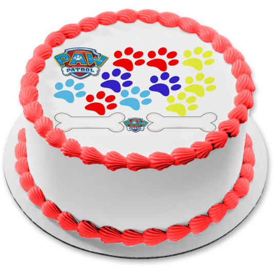 Paw Patrol Badge Paw Prints Dog Bones Edible Cake Topper Image ABPID22417
