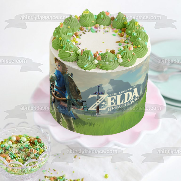 Legends of Zelda Breath of the Wild Link Bow and Arrow Mountains Edible Cake Topper Image ABPID22512