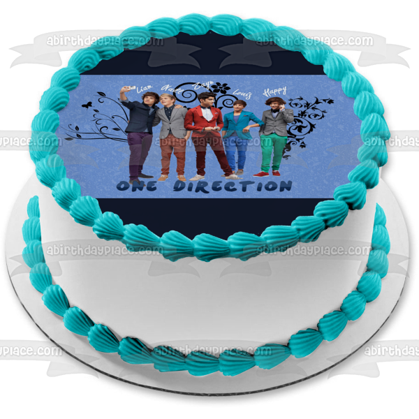 One Direction Louis Zayn Niall Liam Harry Blue Background Edible Cake Topper Image ABPID24226