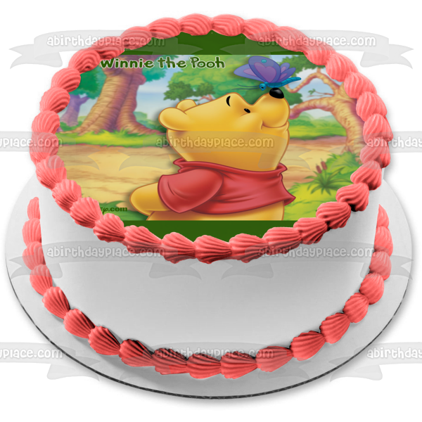 Disney Winnie the Pooh Butterfly Trees Background Edible Cake Topper Image ABPID24453