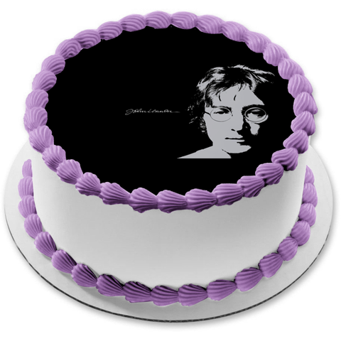 John Lennon Signature Black and White Edible Cake Topper Image ABPID26871