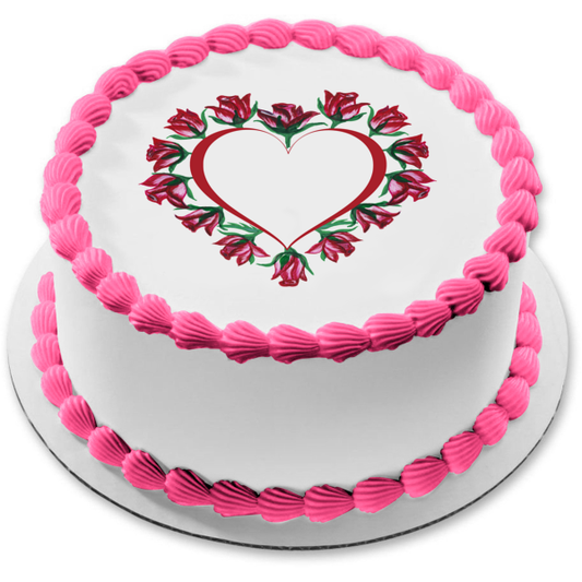 Roses Heart Edible Cake Topper Image ABPID56277