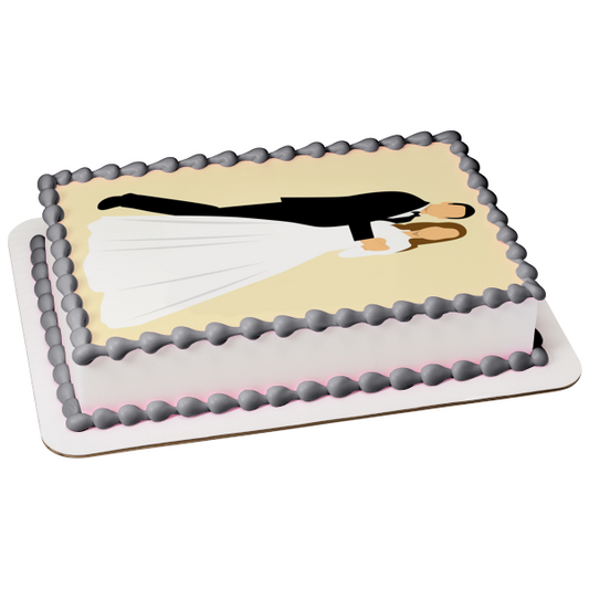 Bride and Groom Embracing at Wedding Edible Cake Topper Image ABPID56271