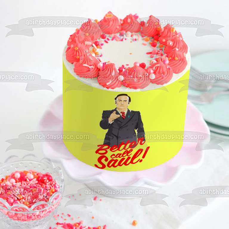 Better Call Saul Cartoon Picture Yellow Background Edible Cake Topper Image ABPID27066