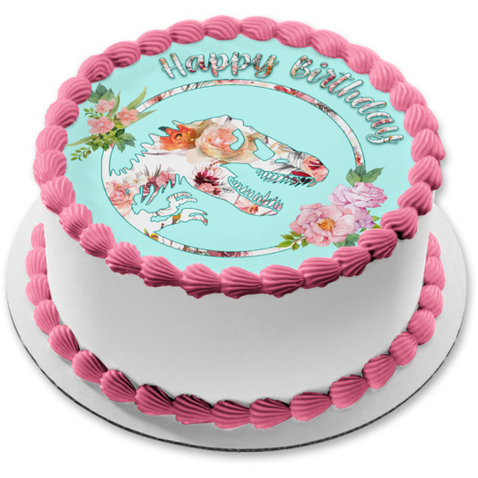 Jurassic Park Logo Floral Garden Edible Cake Topper Image or Strips ABPID56278
