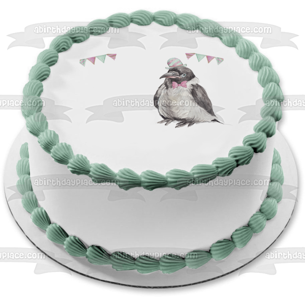 Dapper Party Crow Pastel Illustration Edible Cake Topper Image ABPID56274