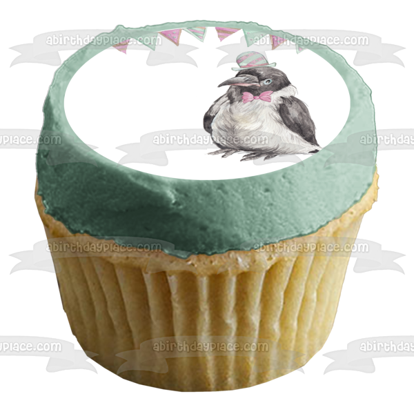 Dapper Party Crow Pastel Illustration Edible Cake Topper Image ABPID56274