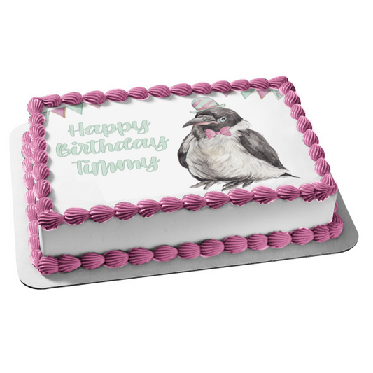 Dapper Party Crow Pastel Illustration Edible Cake Topper Image ABPID56274