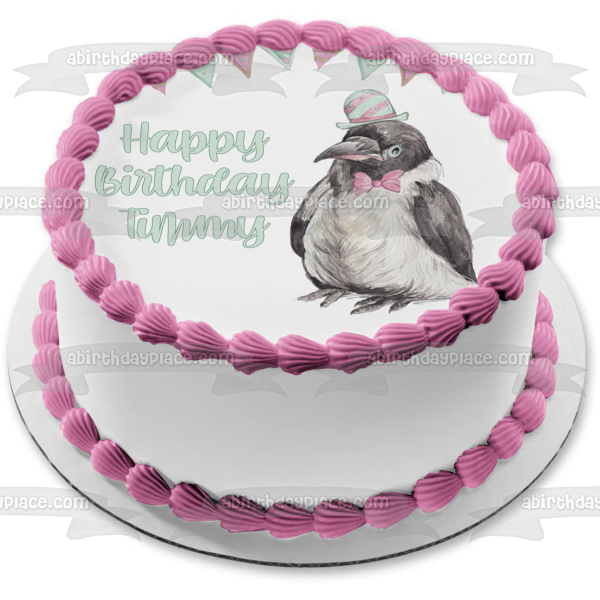 Dapper Party Crow Pastel Illustration Edible Cake Topper Image ABPID56274