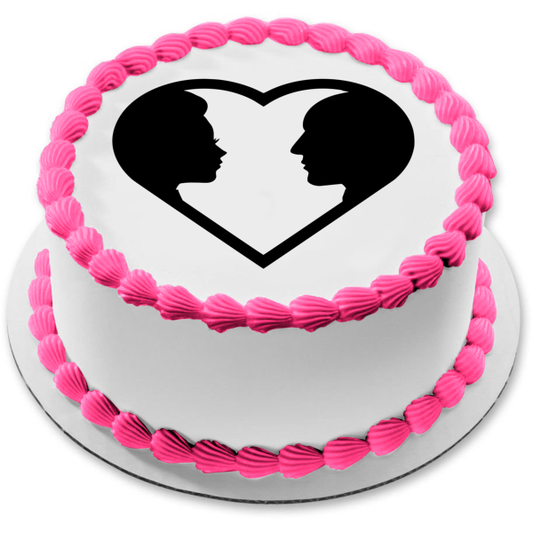 Man and Woman In Heart Silhouette Edible Cake Topper Image ABPID56276