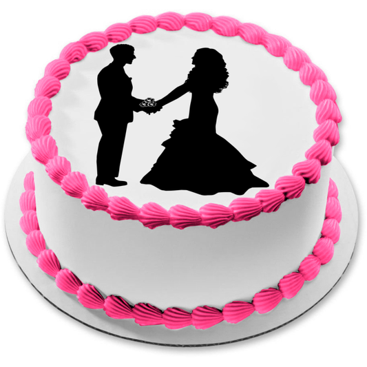Wedding Bride and Groom Silhouette Edible Cake Topper Image ABPID56282