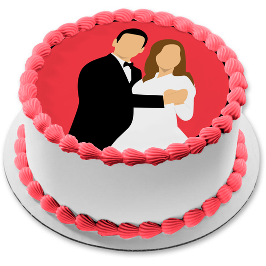 Wedding Bride and Groom Silhouette Edible Cake Topper Image ABPID56285
