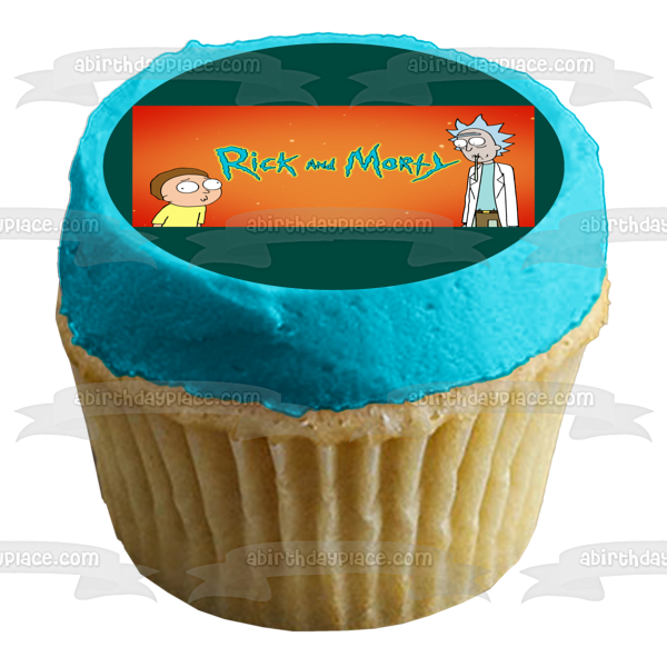 Rick and Morty Rick Sanchez Morty Smith Orange Background Edible Cake Topper Image ABPID27082