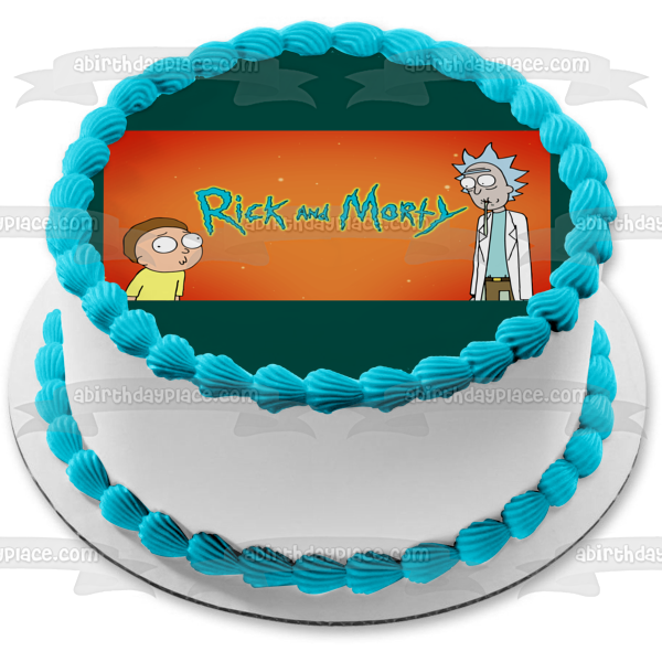 Rick and Morty Rick Sanchez Morty Smith Orange Background Edible Cake Topper Image ABPID27082