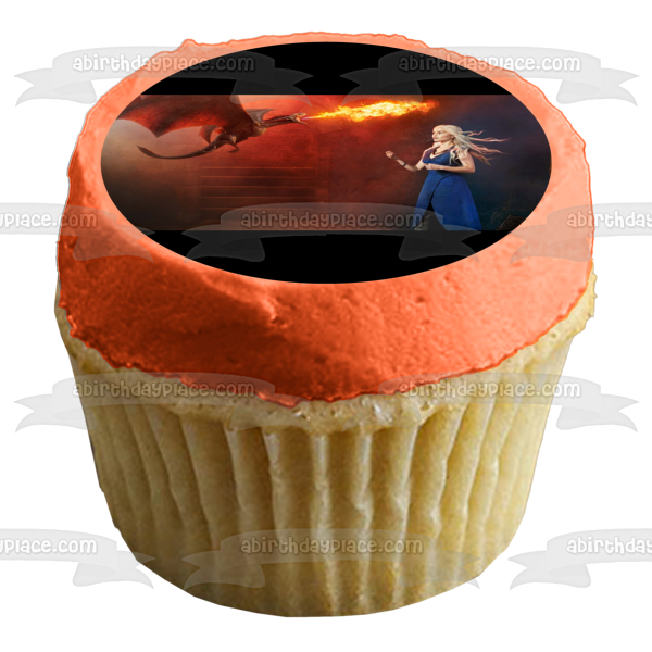 Game of Thrones Daenerys Targaryen Drogon Breathing Fire Edible Cake Topper Image ABPID26959