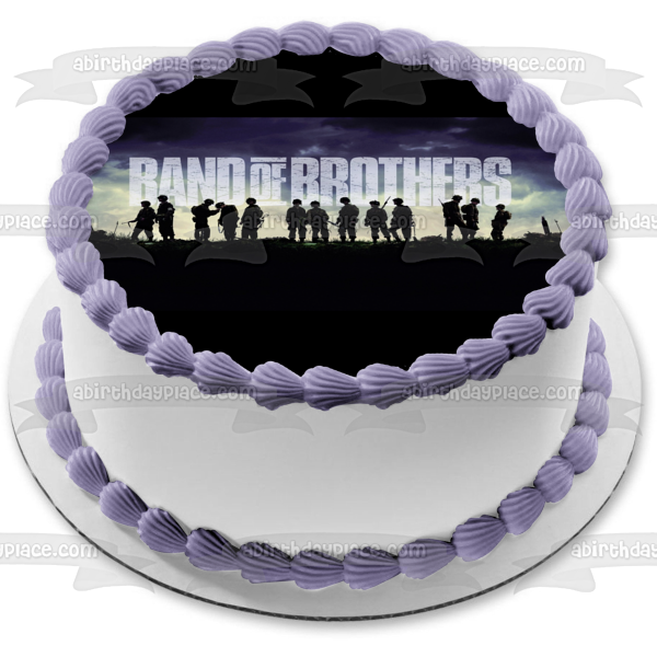 Band of Brothers Army Soldier Silhouettes Blue Sky Background Edible Cake Topper Image ABPID27111