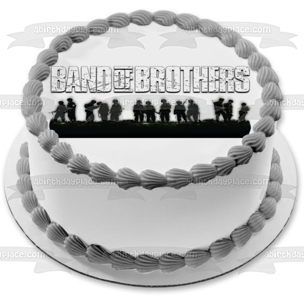 Band of Brothers Soldier Silhouettes Black and White Edible Cake Topper Image ABPID27118