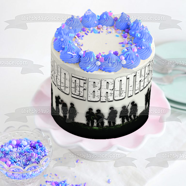 Band of Brothers Soldier Silhouettes Black and White Edible Cake Topper Image ABPID27118