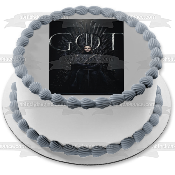 Game of Thrones Arya Stark Iron Throne Black Background Edible Cake Topper Image ABPID27342