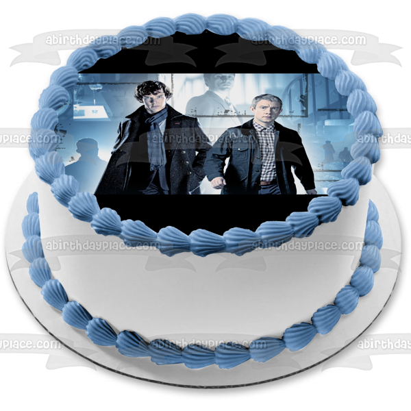 Sherlock Sherlock Holmes John Watson Grey Character Silhouettes Background Edible Cake Topper Image ABPID27126