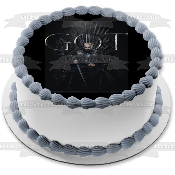 Game of Thrones Jorah Mormont Iron Throne Black Background Edible Cake Topper Image ABPID27355