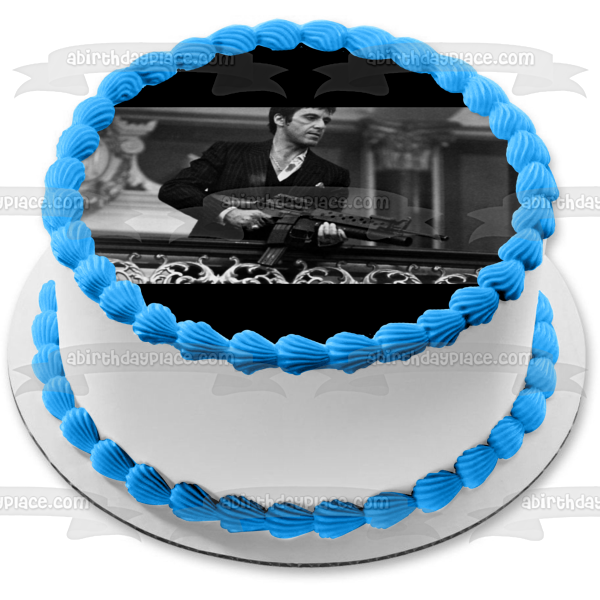 Scarface Tony Montana Black and White Machine Gun Edible Cake Topper Image ABPID27135