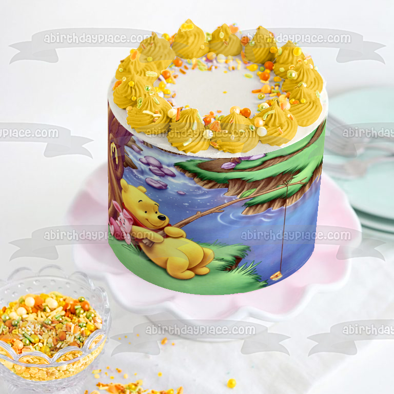 Adorno comestible para tarta de Disney Winnie the Pooh, lechón pescando, imagen ABPID27387 